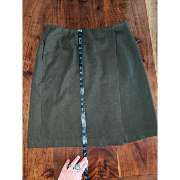 Michele VINTAGE 100% Wool Skirt Sz L Solid Lined Army Green Classic Office VTG - Picture 7 of 12